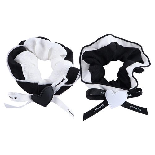 Leadigol 2 PCS Sweet Heart Hair Scrunchies, Black White Hair Ties Elastic Bow Scrunchies Ponytail Holder Sweet Hair Rope Headwear Hair Accessories for Women