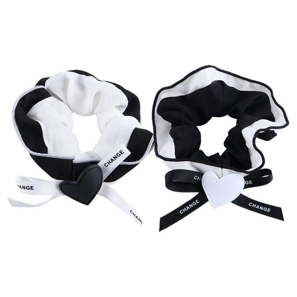 Leadigol 2 PCS Sweet Heart Hair Scrunchies, Black White Hair Ties Elastic Bow Scrunchies Ponytail Holder Sweet Hair Rope Headwear Hair Accessories for Women