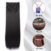 Soft Straight Hair Extensions Black 20inch Clip In Hair Extensions Straight Synthetic Thick Hair Extensions Clip In Hair Extensions Hairpieces For Women (20INCH, Straight Black)