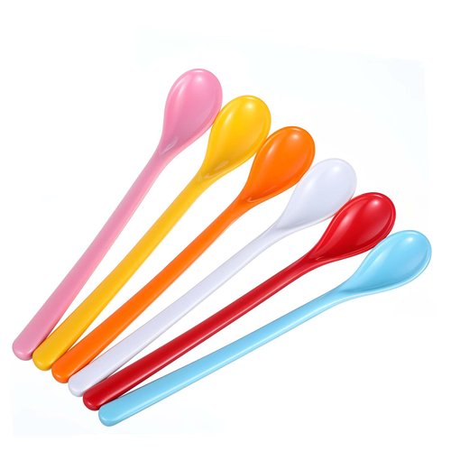 6 Pcs Long Handle iced tea Spoons Colorful 7.5 Inch Coffee Stirring Reusable Ice Cream Tea Egg Spoons Long Drink Teaspoons for Mixing Cocktail Stirring Milkshake Cold Drink