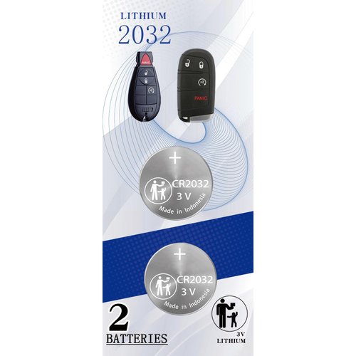 (2 Pack) CR2032 Remote Key Fob Battery Replacement for Jeep Dodge Chrysler Key fob Prox fits 2008-2022 Case Shell 300 Challenger Dart Durango Grand Caravan Journey RAM Cherokee Routan Town