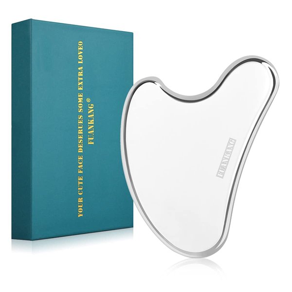 FUANKANG Gua Sha Facial Tools with Travel Pouch Stainless Steel Scraping Massage Tool for Face