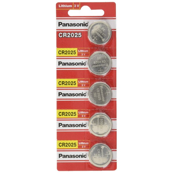 Panasonic CR2025-5 CR2025 3V Lithium Coin Battery (Pack of 5)