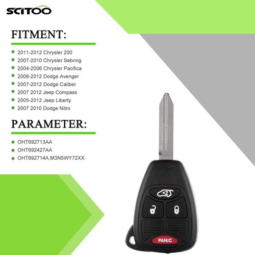 SCITOO 2pcs Key Fob Keyless Entry Remote Shell Case & Pad fit 1998-2000 for Chrysler 200 2002-2010 for Chrysler Aspen 2005-2015 for Chrysler Pacifica 4 Buttons M3N65981772