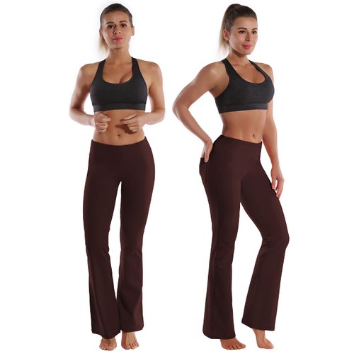 BUBBLELIME 29"/31"/33"/35" 4 Styles Women's Bootcut Yoga Pants Tummy Control - Back Pockets_Mahoganymaroon L_33" Inseam