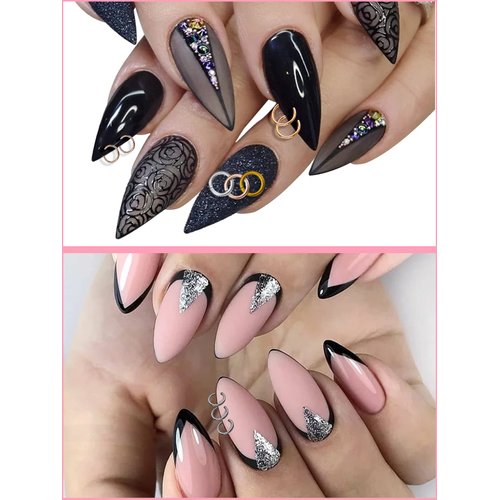 1014 Pcs Nail Art Dangle Charms Piercing Tool Hand Drill, TOROKOM 6 Sizes 4 Colors Open Jump Rings for Jewelry Making with Jump Ring Opener, Nail Charms Nail Jewelry Rings with Pliers and Tweezers