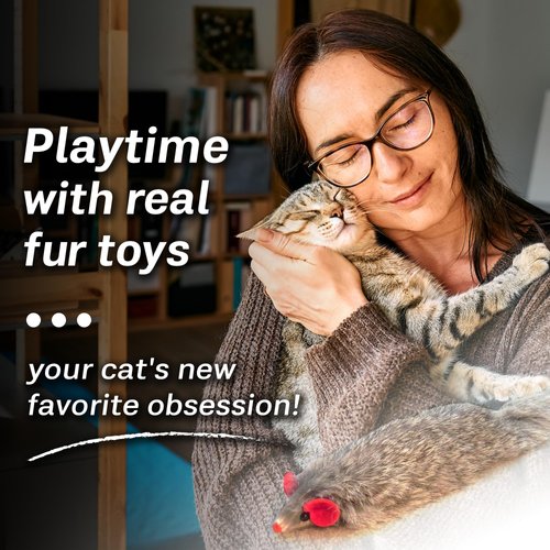 Kats'N Us Dat Darn Real Rabbit Fur Ferret Cat Toy- Furry Cat Toys Realistic Cat Stuffed Animal, Cat Entertainment for Indoor Cats and Kittens, Interactive Cat Toys, Cat Fetch Toy - 10 Inches