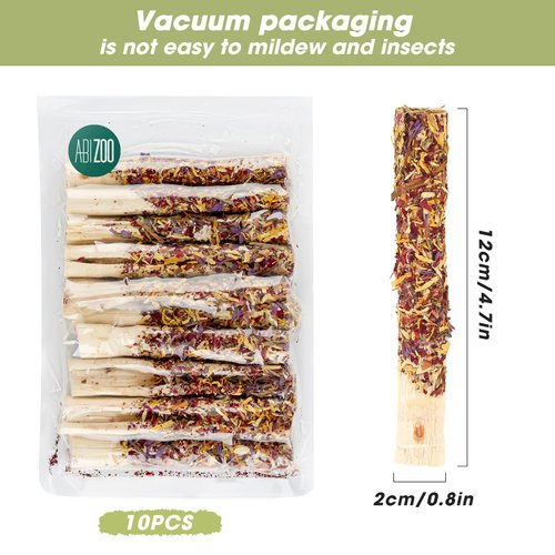 Abizoo Natural Rabbit Chew Toys,10 Sticks Sweet Bamboo Sticks for Rabbits with Petals,Bunny Chew Toys for Guinea Pig,Chinchilla,Hamster Treats Pet Wood Chews Snack Healthy Small Animals Toys for Teeth