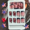 4th of July Press on Nails Short Square Fake Nails Independence Day False Nails French Tips Glue on Nails Glitter Star American Flag Design Acrylic Nail Kits 4th of July Nail Accessories Decorations