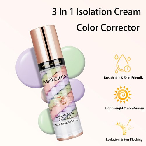 TIRDET Primer Face Makeup Base, Color Corrector 3 In 1 Isolation Cream, Makeup Primer Skin Tone Correcting, Face Primer for Makeup Brightening Primer, Oil Control Hide Wrinkles and Fine Lines