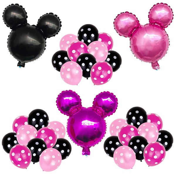 33pcs Minnie's Party Latex Balloons, Pink Mouse Aluminum Film Balloons, Pink, Red, Black balloons, Children's Birthday Party Supplies