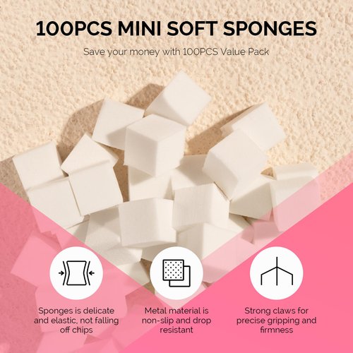 MelodySusie 100Pcs Soft Nail Sponges for Ombre, Nail Art Sponges With Grabbing Pen, Blooming Nails, Gradient Nail, Manicure Nail Art Tools, Professional Accessories Supplies for Home and Salon Use