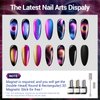 Modelones Cat Eye Gel Nail Polish- 6 Pcs 3 Colors 9D Magnet Black Blue Purple Glitter Holographic Gel Polish Set with Matte & Glossy Top Base Coat Soak Off LED Gel Kit Nail Art Manicure DIY Salon Home