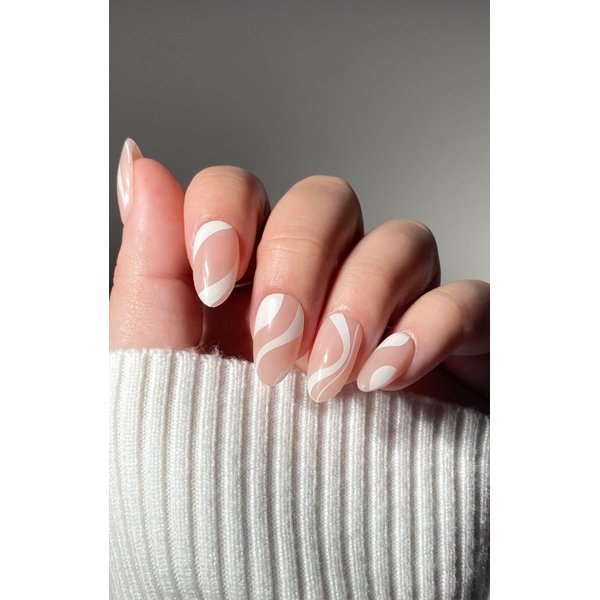 NOVA, Semi Cured Gel Nail Strips (Between The Lines) - The 10 Minute Manicure. Salon-Quality, Female Founded, Easy to Apply & Remove - Incl. Nail File & Wooden Stick (Between-The-Lines)