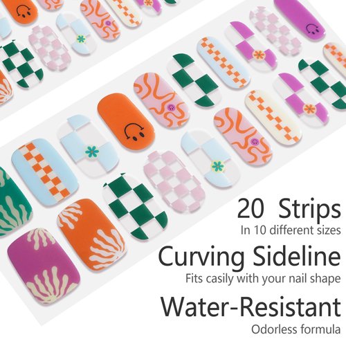 LabTabBa Semi Cured Gel Nail Strips 20pcs Glaze Semi Cured Gel Nail Stickers Salon Quality DIY Nail Stickers with Glossy Gel Finishing Easy Press on Nail Wraps Work with Any Nail Lamp