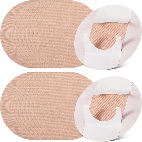 60 Pieces Adhesive Patches Breathable Sensor Patches Pre-Cut Adhesive Covers Shower Waterproof Tape Continuous Glucose Monitor Protection Without Hole, Beige