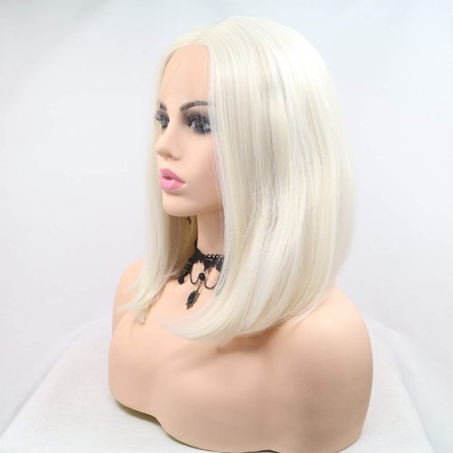 xiweiya Short White Blonde Wigs Blonde Platinum Synthetic Lace Front Wig 13x3 Lace Wig Glueless Soft Wigs Natural Hairline Wig Heat Resistant Hair 180% Density Wigs for Women 14inch