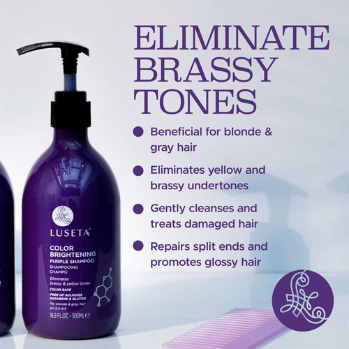 Luseta Purple Shampoo for Blonde Hair 16.9oz, Women Hair Shampoo for Grey Hair and Color Treated Hair, Best Purple Shampoo for Curly and Damaged Hair, Sulfate & Paraben Free