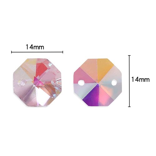 Lot 100pcs AB Color Glass Octagon Beads - LONGWIN Crystal Chandelier Parts Replacement Beads DIY Lamp Hanging Pendant Suncatcher Beads