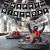 MEETINGU Black and White Checkered Flags and Race Car Happy Birthday Banner, Racing Checkered Flag Banner Race Car Birthday Party Decorations for Kids Boys Birthday Baby Shower Home Decorations