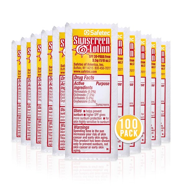 Sunscreen Lotion, SPF30 Protection and PABA Free, Individual Packets of Sunscreens (Pack of 100) – Travel Size Sun Screen for Outdoors, Bundled with reclosable Homesphere bag