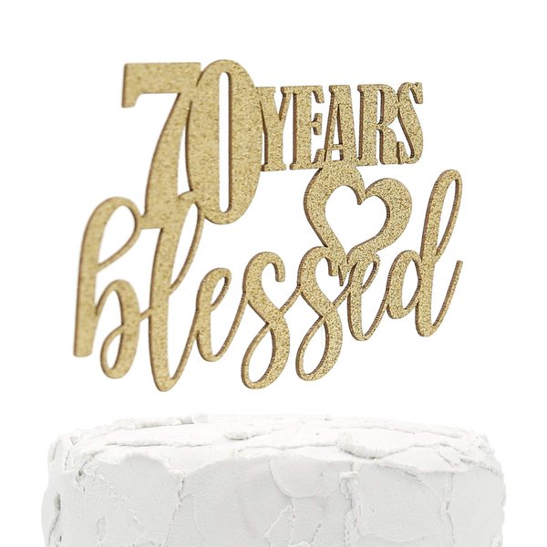NANASUKO 70th Birthday Cake Topper - 70 years blessed - Double Sided Glitter - Premium quality Made in USA