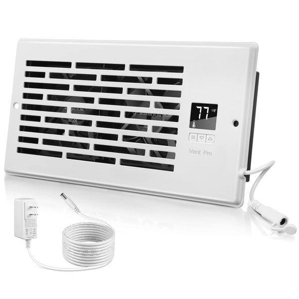 Feekoon Quiet Vent Fan Booster 4" x 10" Smart Register Booster Fan with Fan Booster Thermostat Control Booster Fan Heating Cooling Ac Vent Increase Airstream from Registers (White,1 Pack)