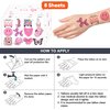 8 Sheet (96Pcs) Pink Pastel Temporary Tattoos for Girls, Birthday Party Decorations Supplies Party Favors Tattoo Sticker Style Sweet Gift for Kids Cute Prizes Themed