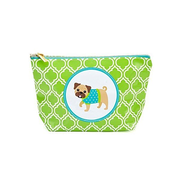 Two's Company Dog Image Cosmetic Bag (Green-Pug)
