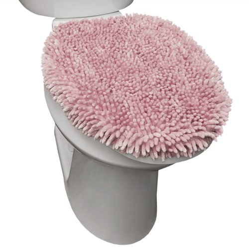 SoHome Spa Step Luxury Plush Chenille Shag Machine Washable Ultra Soft Standard Toilet Lid Cover 18.5"x19.6" Blush