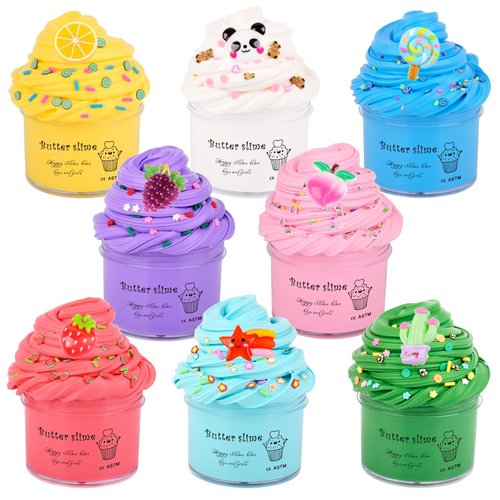Generic 8 Pack Butter Slime Kit,Stretchy and Non-Sticky,Party Favors and Birthday Gift for Kids,Super Soft Stress Relief Sludge Toys for Girls and Boys