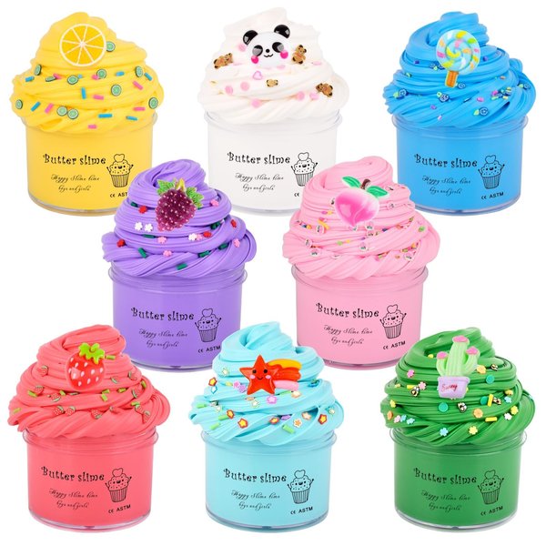 Generic 8 Pack Butter Slime Kit,Stretchy and Non-Sticky,Party Favors and Birthday Gift for Kids,Super Soft Stress Relief Sludge Toys for Girls and Boys