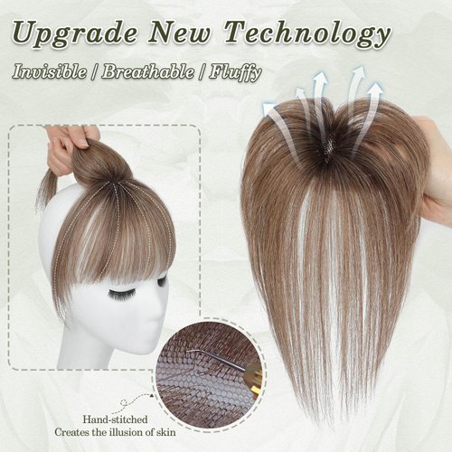 Ms Taj 360° Cover Clip in Bangs Real Human Hair Fake Bangs Clip in Hair Extensions for Women Hair Bangs Clip in Human Hair for Daily Use(Ombre Brown)