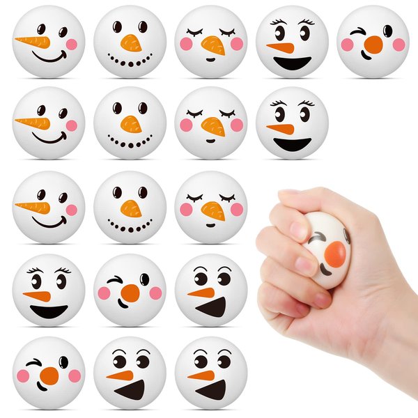 Cindeer Christmas Stress Balls Christmas Toys Snowmen Stress Ball Pu Squeeze Ball Stress Relief Gift Stocking Stuffers for Adult Kid Novelty Pre-Kindergarten Toy for Party Ornament, 3 Styles (42 Pcs)