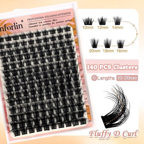 Fluffy Lash Clusters 10-20mm Cluster Eyelash Extensions 140 Pcs D Curl Volume Individual Lashes 3D Wispy Lash Clusters False Eyelashes DIY at Home, by Anforlin