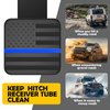 OGYE 2 Inch Trailer Hitch Cover with American Flag, Metal Trailer Hitch Cover Fit for 2 Inch Hitch Receivers Class 3 4 5,2'' Rubber Hitch Tube Cover Plug Cap (Black&Thin Blue line)