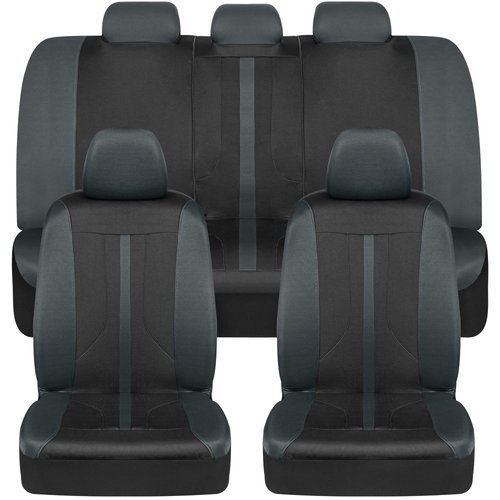 BDK OmniFit Seat Covers for Cars, Two-Tone Gray Car Full Set with Hooded Split Bench Cover, Interior Accessories, Automotive