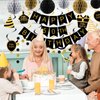 YEOCU 50th Birthday Decorations, Happy Birthday Banner with Honeycomb Balls, Gifts Hanging Swirl Streamers, Circle Dots Garland - Happy Birthday Party Decorations for Women Men (Black and Gold, 50th)