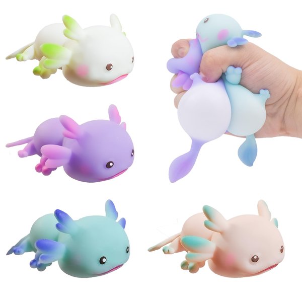 Axolotl Toy, Pull, Stretch and Squeeze Stress, Cute Fish Toy for Anxiety Relief, Birthday, Christmas, Office, Stocking Stuffer Gift, Toy Axolotl for Pulling (Set of 4)