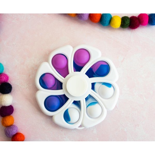 Pop Fidget Toy Spinner White Flower 8-Button Bubble Popping Game | Satisfying Hand Popper Sensory Toys for Special Needs, ADD, ADHD | Anxiety and Stress Relief Games, Novelty Gifts