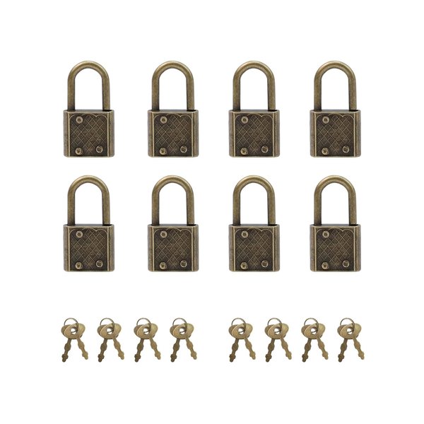 Coshar Retro Mini Padlock with Key Jewelry Box Storage Box Diary Book, Pack of 8