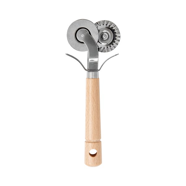 Fantes Double-Blade Pastry Ravioli Pasta Dough Cutter Crimper Wheel, Stainless Steel with Beechwood Handle, The Italian Market Original since 1906