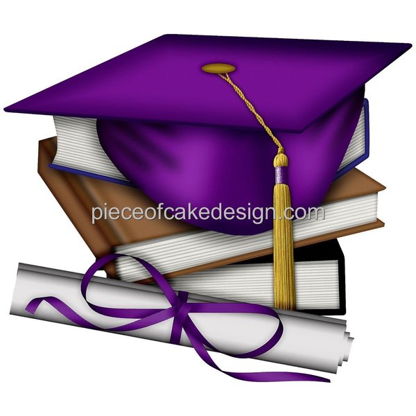 1/4 Sheet ~ Purple Graduation Cap & Books Birthday ~ Edible Cake/Cupcake Topper!!!