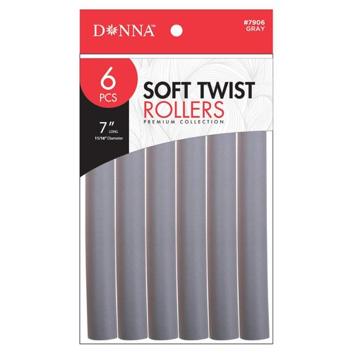 DONNA 7" Soft Twist Rollers 6pcs Rollers Foam Hair Rollers Hair Curlers Hair Clips for Hairdressing Styling Heatless Hair Curler 11/16"(D) GRAY