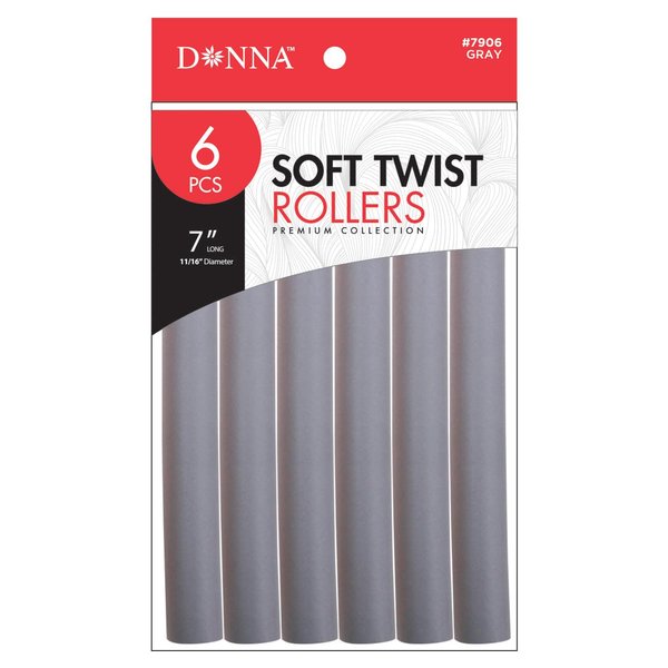 DONNA 7" Soft Twist Rollers 6pcs Rollers Foam Hair Rollers Hair Curlers Hair Clips for Hairdressing Styling Heatless Hair Curler 11/16"(D) GRAY