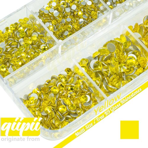 qiipii 2550pcs Golden Yellow Nail Art Flatback Rhinestones for Face Makeup Citrine Yellow Nail Gems Gemstones K9 Glass SS4~SS20 6 Sizes Bling Diamonds Stones w Tweezer & Pick Pen for Nails DIY Crafts