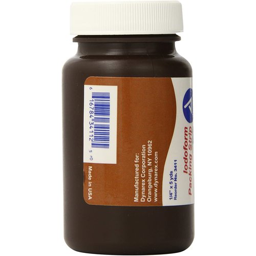 Dynarex Plain Packing Strip, Sterile Wound Care, 100% Cotton Woven Packing Strip, with Iodoform, Soft & Absorbent, 1/4” x 5 yd., 2 Jars of Packing Strips