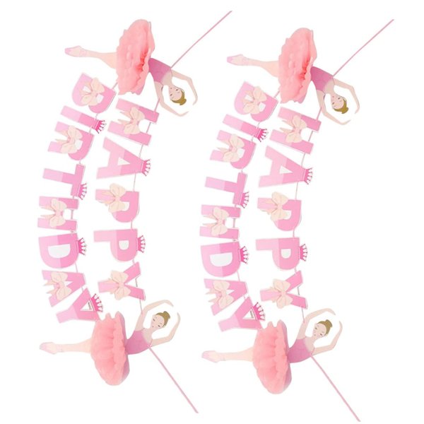 Totority Birthday Banner 2pcs Lahua Birthday Diy Birthday Banner Girl Shower Birthday Decor for Girl Ballet Banner Cake Decor Ballerina Girl Dancing Banner Party Banner
