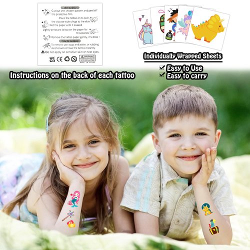 Partywind 408 PCS Kids Tattoos for Party Supplies, Individually Wrapped Sheet Temporary Tattoos Stickers for Kids Gifts Goodie Bag Fillers, Fun Birthday Party Favors