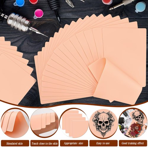 30 Pcs Tattoo Skin Practice Kit, Include 10 Pcs Tattoo Practice Skins & 20 Pcs Tattoo Transfer Paper, for Beginners Fake Skin Tattooing (7.5 * 5.8/11.6 * 8.2 IN)